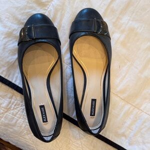 Alex Marie Black Leather Buckle Round-Toe Ballet Flats